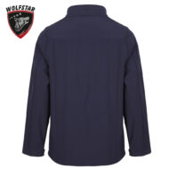 Navy blue jacket seen from the back with a stand collar; long sleeves, no visible front details, Wolfstar logo in the top-left corner.