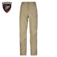 Beige cargo pants with side utility pockets and reinforced knee seams, shown with a Wolfstar logo in the top-left corner.