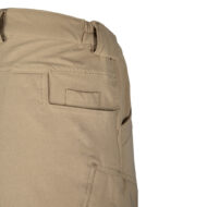 Beige shorts back pocket with small flap pocket and visible stitching detail
