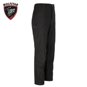 Black cargo pants with multiple pockets and relaxed fit, displayed against a white background, Wolfstar logo in the top-left corner.