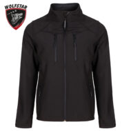 Black zip-up jacket with a high collar and four zip pockets, plus a Wolfstar logo in the top-left corner.