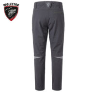 Dark gray Wolfstar athletic pants seen from the back with a zip pocket, belt loops, and reflective knee panels near the lower legs.