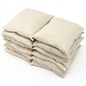 Stack of beige throw pillows on a white background (pillow collection).