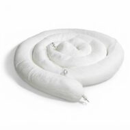 White U‑shaped travel neck pillow coiled in a spiral on a white background.