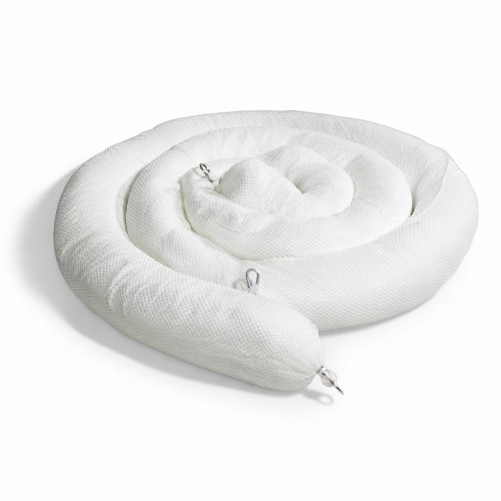 White U‑shaped travel neck pillow coiled in a spiral on a white background.