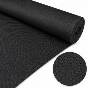Rolled black anti-slip mat with hexagonal honeycomb texture.