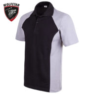 Polo shirt with a black center panel and light gray side panels, short sleeves, Wolfstar logo visible on the left.