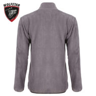 Back view of a gray fleece jacket with a stand-up collar; no visible pockets, Wolfstar logo in the top-left corner.